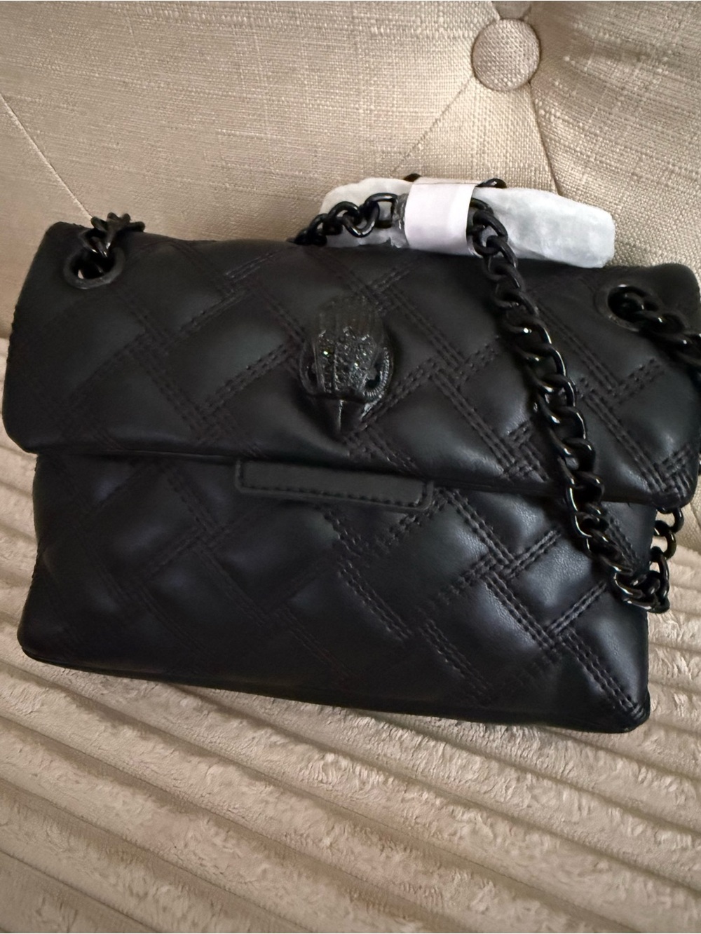 Quilted Black Shoulder Bag with Chain Strap Kurt Geiger
